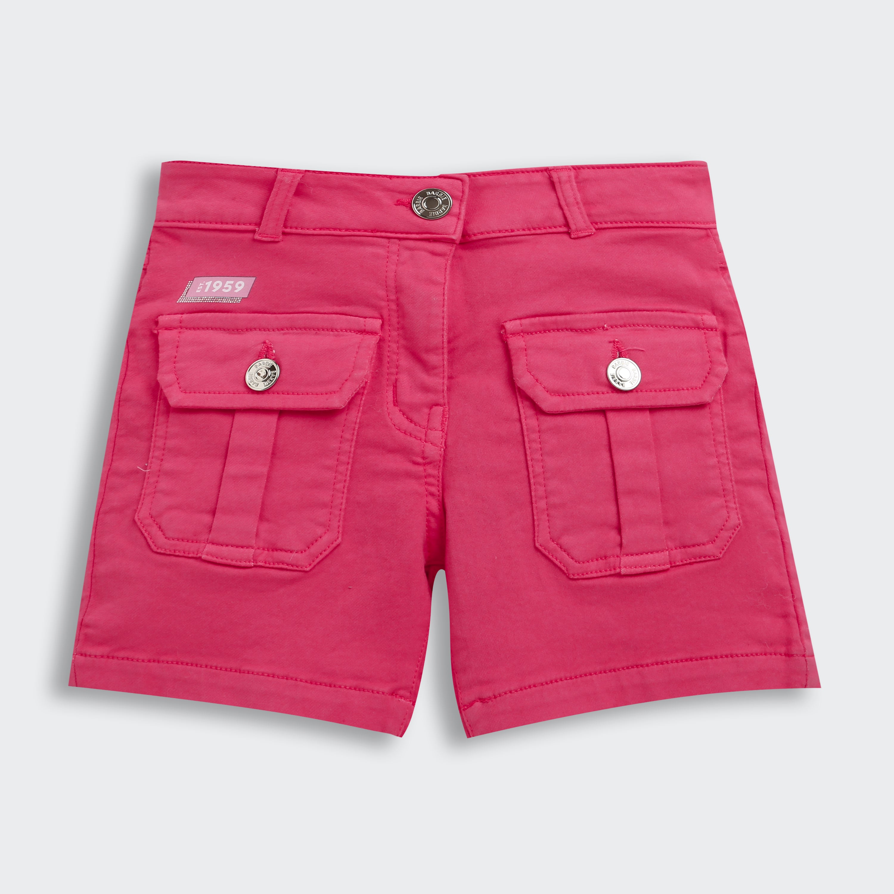 Barbie Hot Pink Cotton Utility Pocket Shorts For Girls | Stylish Summer Casual Wear | Kids | Tiny Girl India