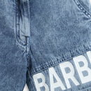 Barbie Blue Denim Logo Shorts For Girls | Trendy Summer Casual Wear | Kids | Tiny Girl India