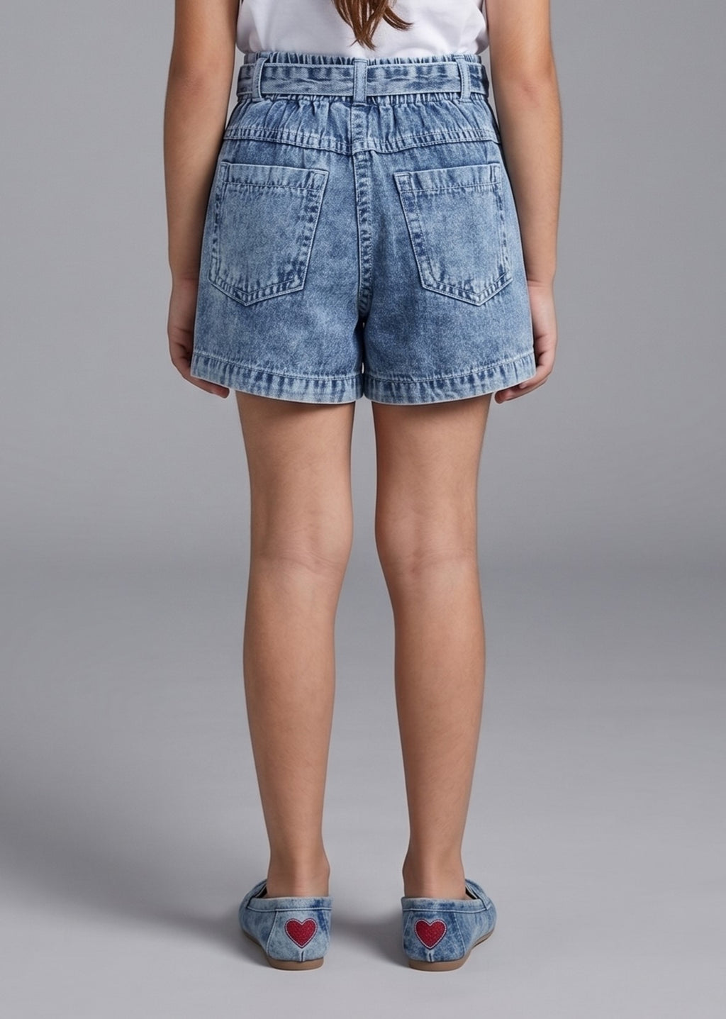 Barbie Stone Wash Denim Bow Belt Shorts BAH619