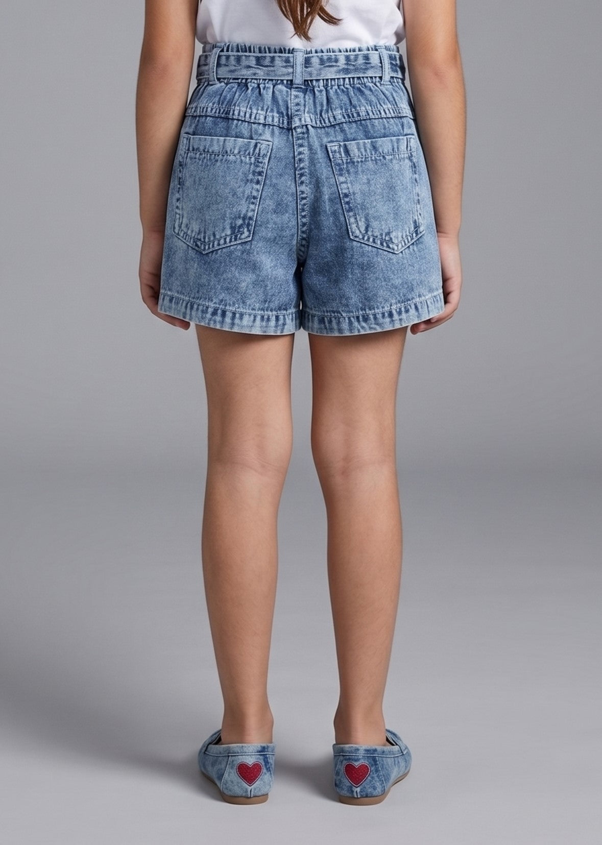 Barbie Stone Wash Denim Bow Belt Shorts BAH619