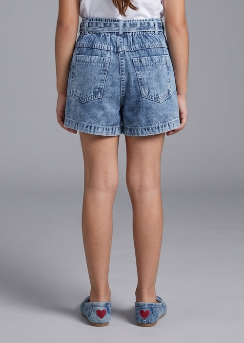 Barbie Stone Wash Denim Bow Belt Shorts BAH619