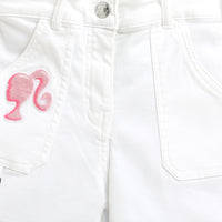 Barbie White Cotton Shorts For Girls | Stylish Summer Casual Wear With Logo Patch | Kids | Tiny Girl India