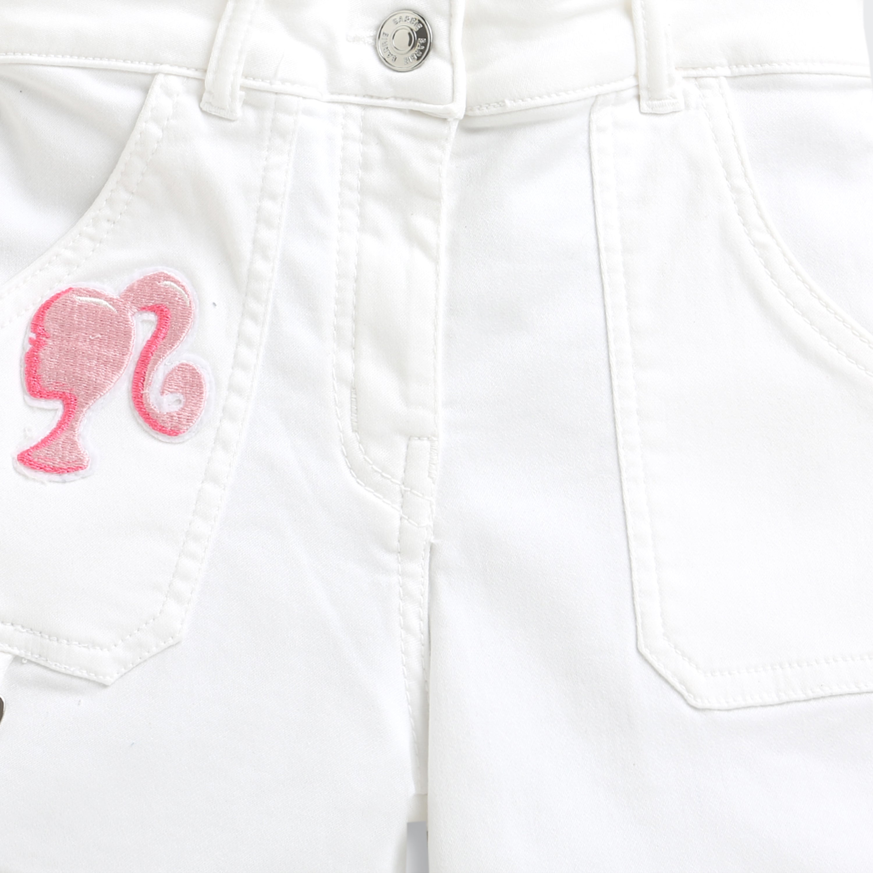 Barbie White Cotton Shorts For Girls | Stylish Summer Casual Wear With Logo Patch | Kids | Tiny Girl India
