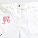 Barbie White Cotton Shorts For Girls | Stylish Summer Casual Wear With Logo Patch | Kids | Tiny Girl India