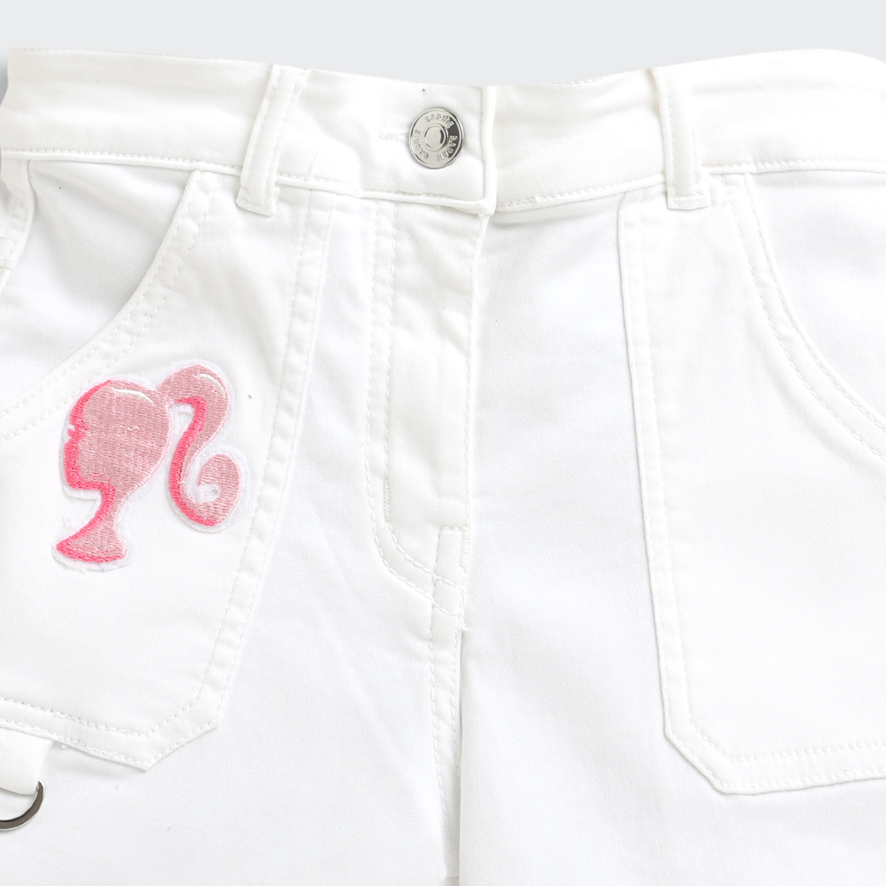 Barbie White Cotton Shorts For Girls | Stylish Summer Casual Wear With Logo Patch | Kids | Tiny Girl India