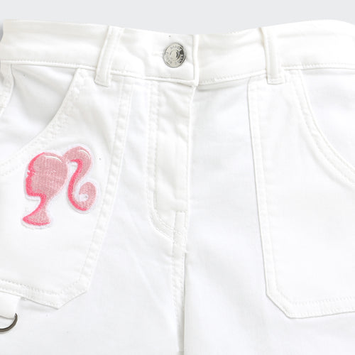 Barbie White Cotton Shorts BAH629