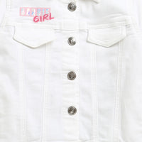 Barbie White Denim Jacket For Girls | Stylish Layering Casual Outerwear | Kids | Tiny Girl India
