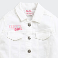Barbie White Denim Jacket For Girls | Stylish Layering Casual Outerwear | Kids | Tiny Girl India