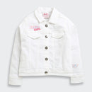 Barbie White Denim Jacket For Girls | Stylish Layering Casual Outerwear | Kids | Tiny Girl India