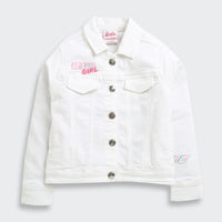 Barbie White Denim Jacket For Girls | Stylish Layering Casual Outerwear | Kids | Tiny Girl India