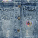 Barbie Blue Denim Sleeveless Jacket For Girls | Distressed Casual Layering Vest | Kids | Tiny Girl India