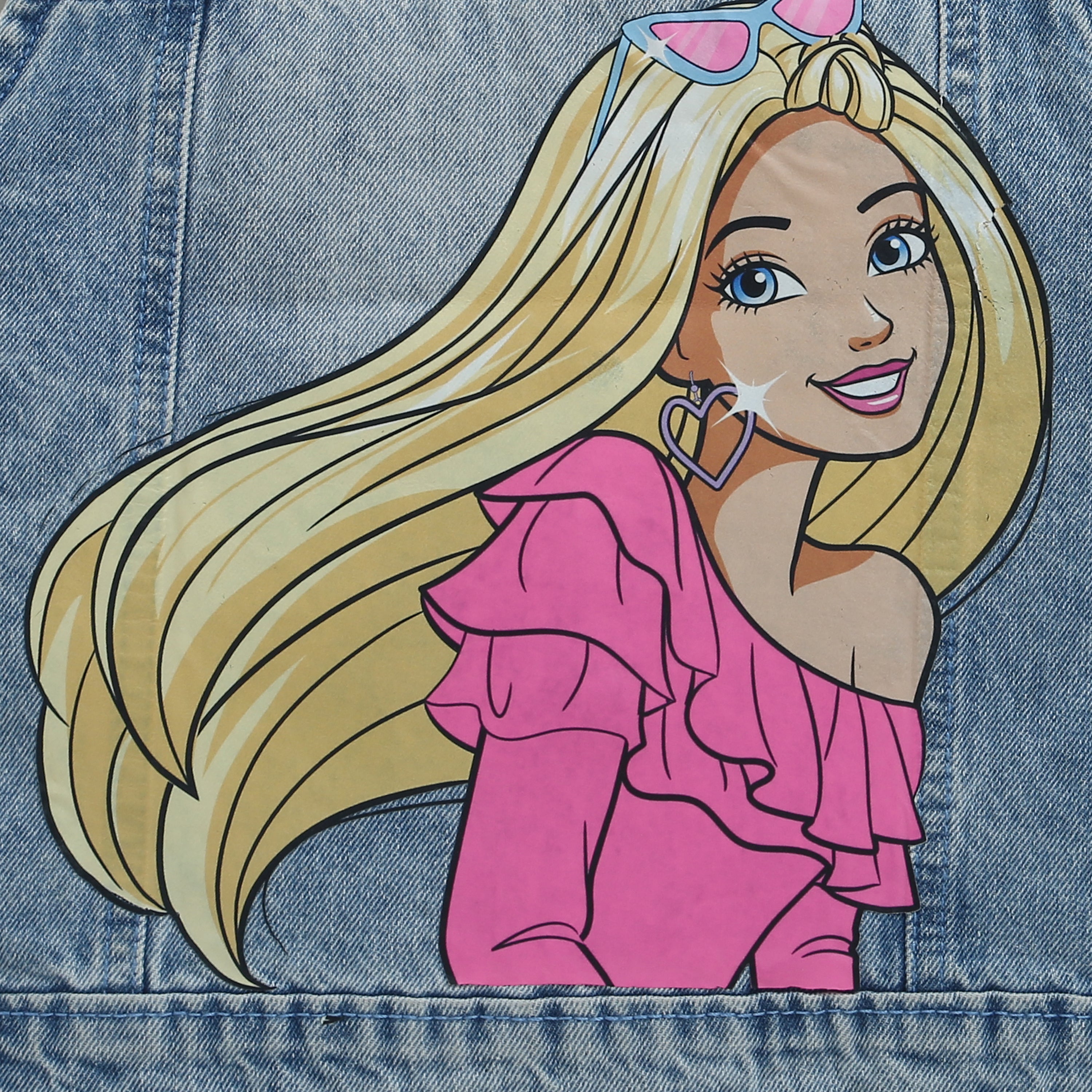 Barbie Blue Denim Sleeveless Jacket For Girls | Distressed Casual Layering Vest | Kids | Tiny Girl India