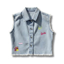 Barbie Light Blue Sleeveless Denim Jacket with Patches BAJ2034
