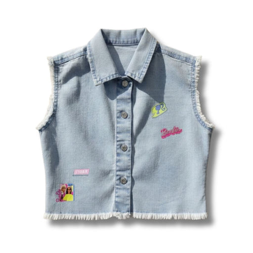 Barbie Light Blue Sleeveless Denim Jacket with Patches BAJ2034
