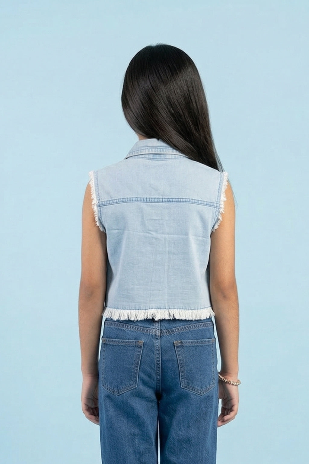 Barbie Light Blue Sleeveless Denim Jacket with Patches BAJ2034