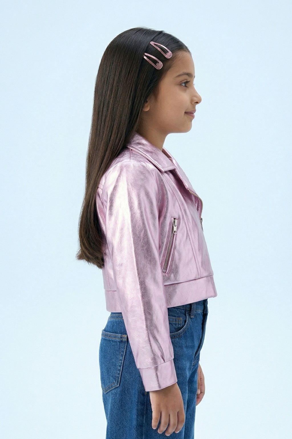 Barbie Metallic Pink Faux Leather Jacket BAJ2044