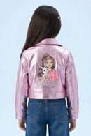 Barbie Metallic Pink Faux Leather Jacket BAJ2044