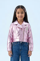Barbie Metallic Pink Faux Leather Jacket BAJ2044