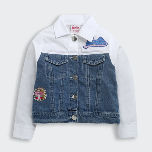 Barbie Blue And White Contrast Denim Jacket BAJ2049