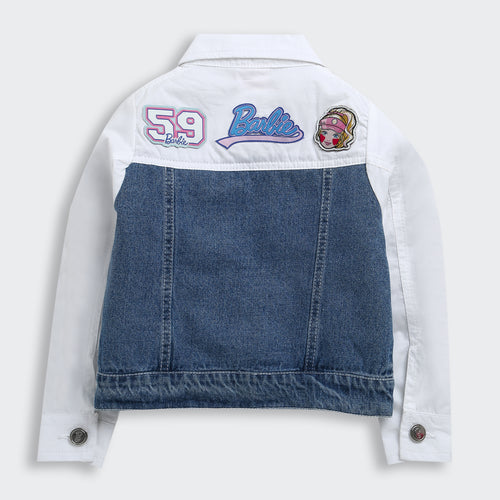 Barbie Blue And White Contrast Denim Jacket BAJ2049