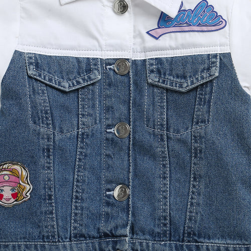 Barbie Blue And White Contrast Denim Jacket BAJ2049