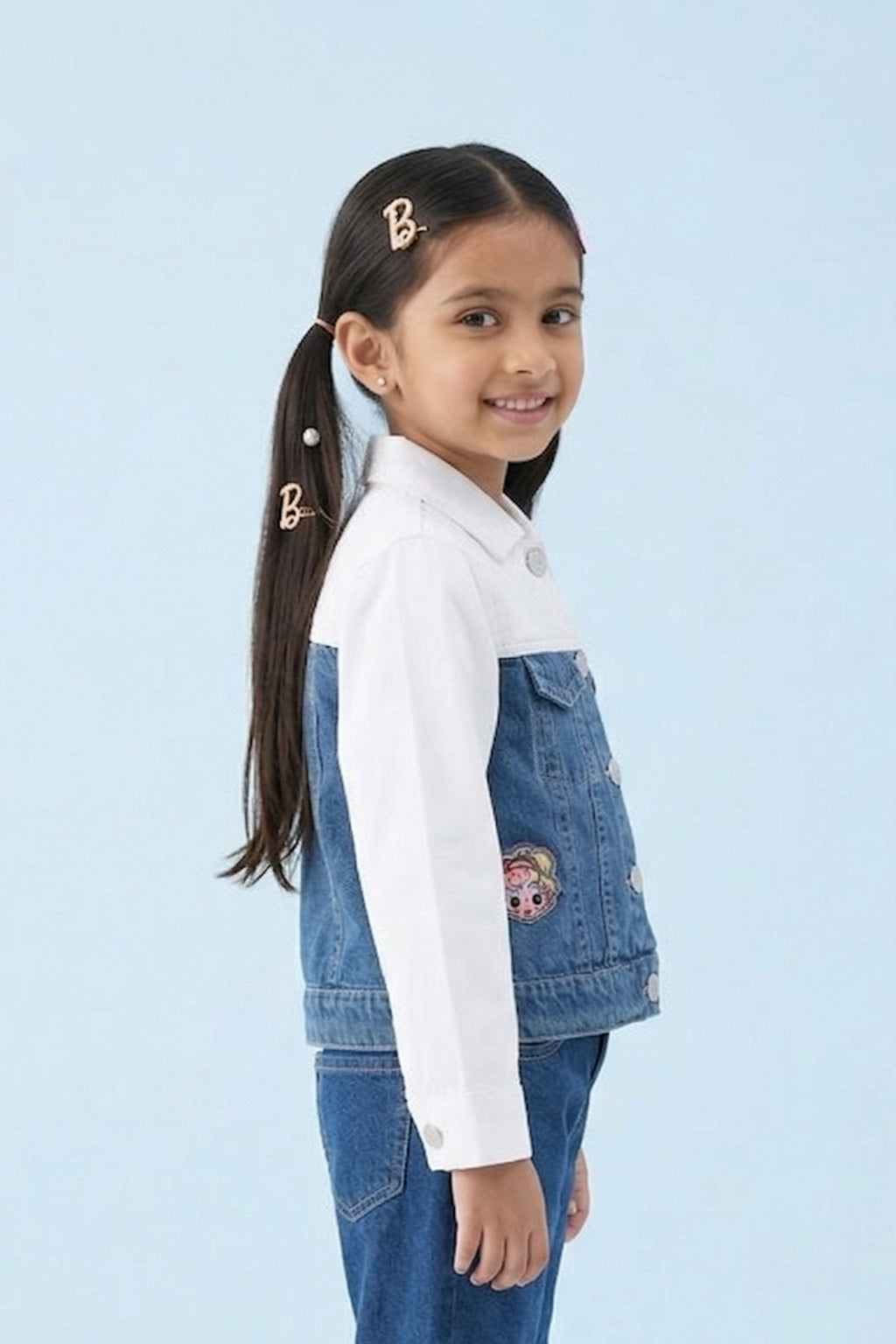 Barbie Blue And White Contrast Denim Jacket BAJ2049