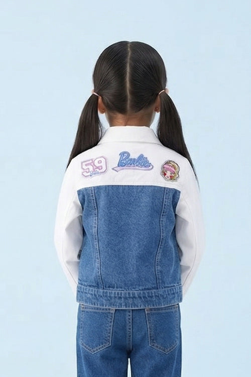 Barbie Blue And White Contrast Denim Jacket BAJ2049