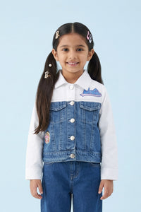 Barbie Blue And White Contrast Denim Jacket BAJ2049
