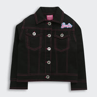 Barbie Black Denim Jacket With Pink Stitching For Girls | Stylish Winter Casual Wear | Kids | Tiny Girl India