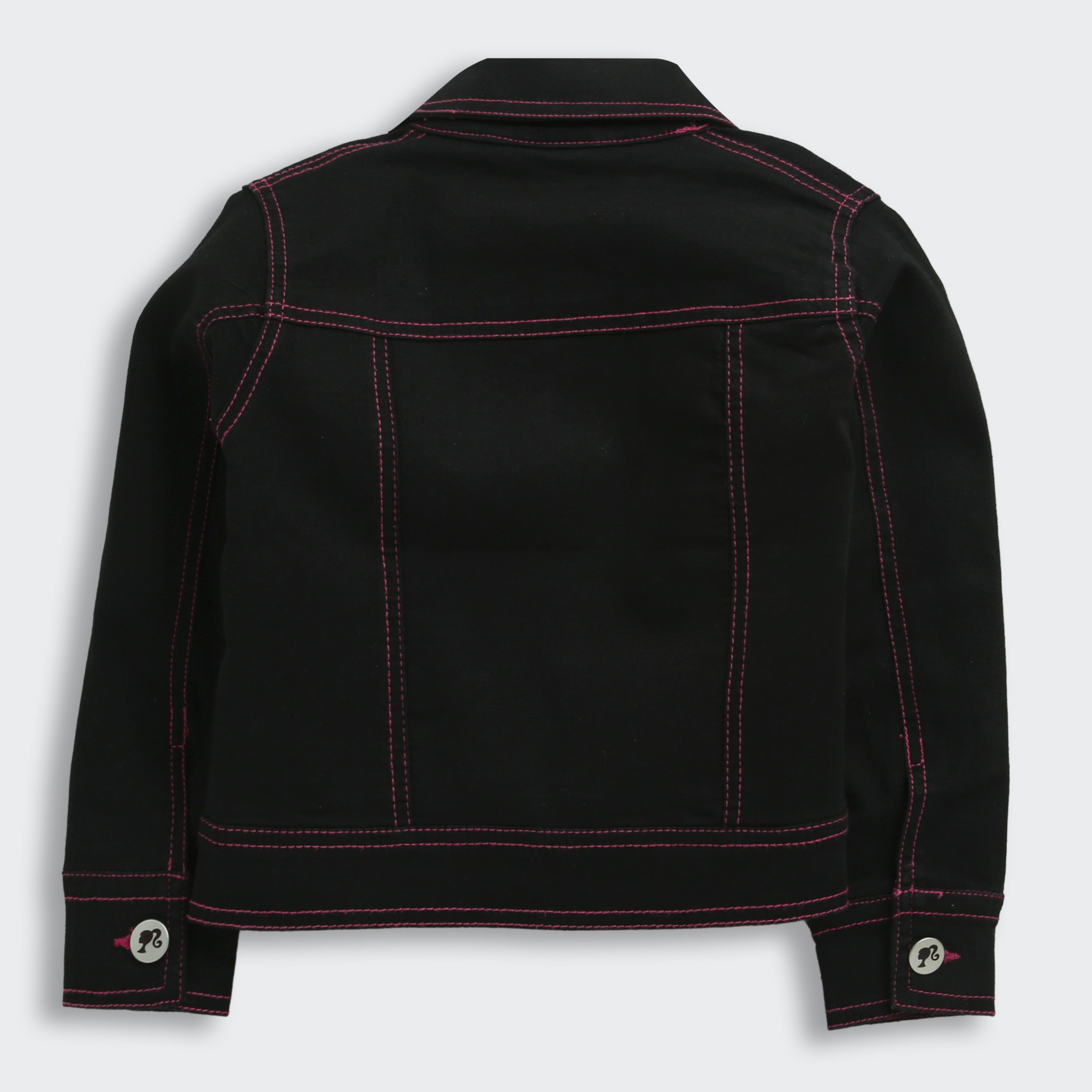 Barbie Black Denim Jacket With Pink Stitching For Girls | Stylish Winter Casual Wear | Kids | Tiny Girl India