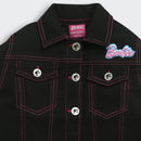 Barbie Black Denim Jacket With Pink Stitching For Girls | Stylish Winter Casual Wear | Kids | Tiny Girl India