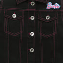 Barbie Black Denim Jacket With Pink Stitching For Girls | Stylish Winter Casual Wear | Kids | Tiny Girl India