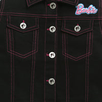 Barbie Black Denim Jacket With Pink Stitching For Girls | Stylish Winter Casual Wear | Kids | Tiny Girl India