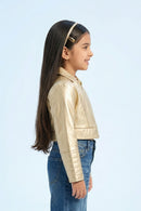 Barbie Gold Metallic Cropped Zip Jacket BAJ2053
