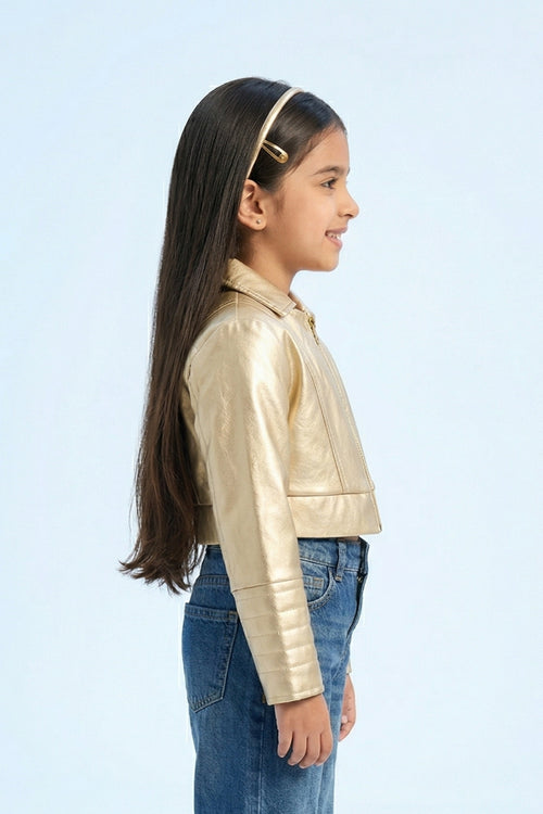 Barbie Gold Metallic Cropped Zip Jacket BAJ2053