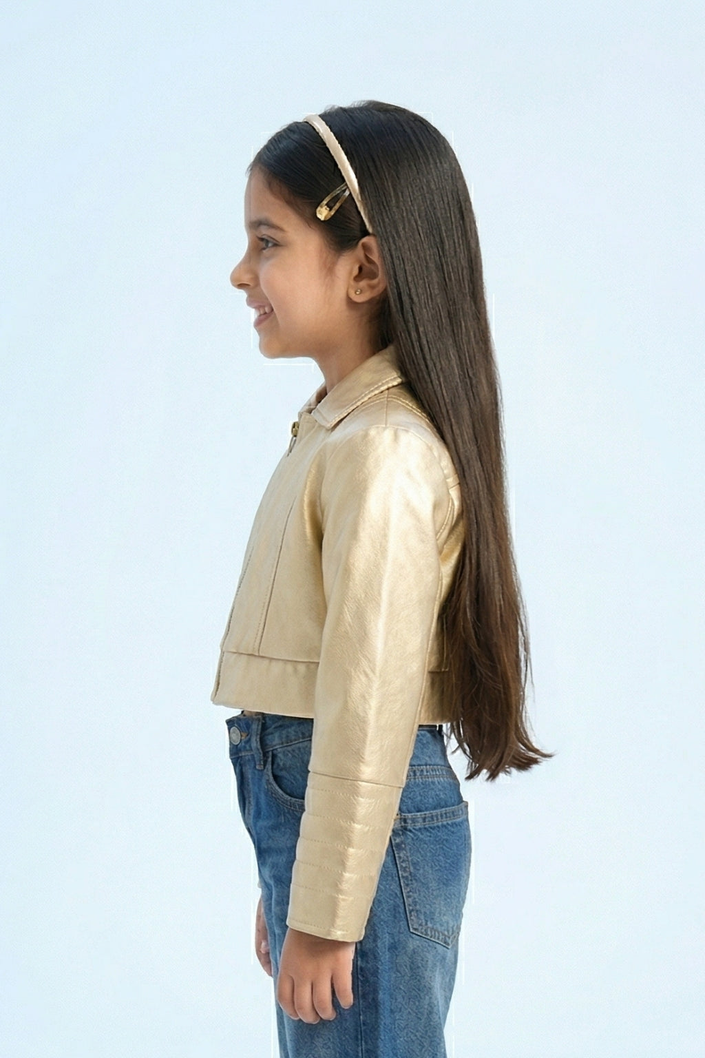 Barbie Gold Metallic Cropped Zip Jacket BAJ2053