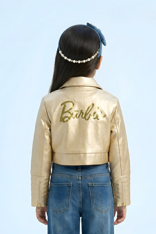 Barbie Gold Metallic Cropped Zip Jacket BAJ2053