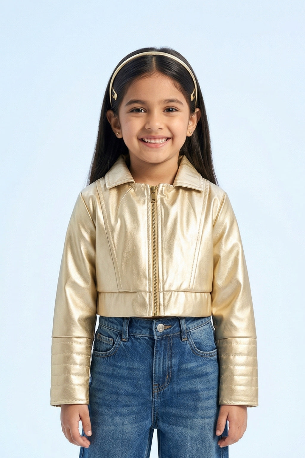 Barbie Gold Metallic Cropped Zip Jacket BAJ2053 – Tiny Girl