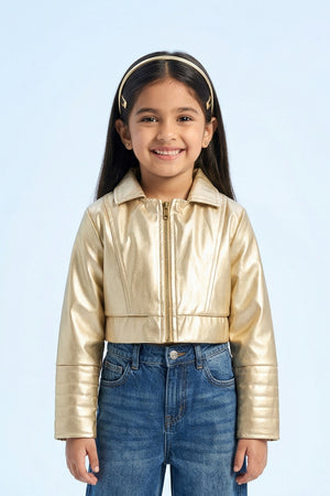 Barbie Gold Metallic Cropped Zip Jacket BAJ2053