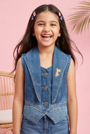 Barbie Blue Denim Sleeveless Blazer Vest BAJ2065