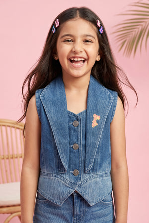 Barbie Blue Denim Sleeveless Blazer Vest BAJ2065