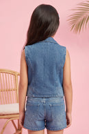 Barbie Blue Denim Sleeveless Blazer Vest BAJ2065