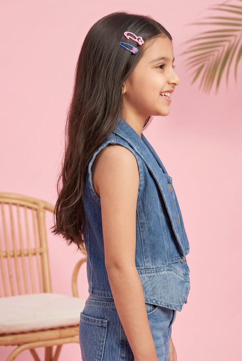 Barbie Blue Denim Sleeveless Blazer Vest BAJ2065