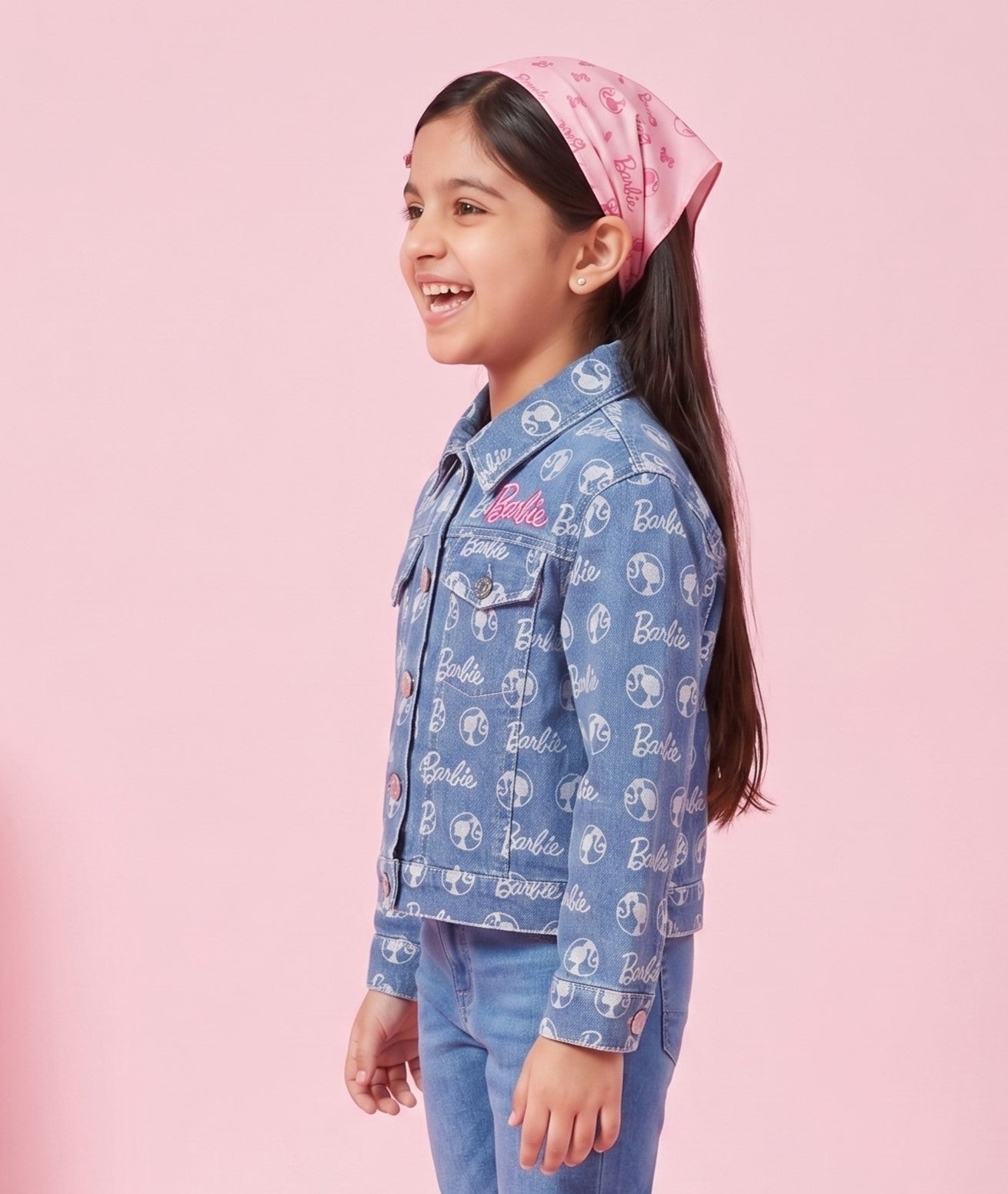 Barbie Blue Printed Denim Jacket for Toddlers BAJ2074