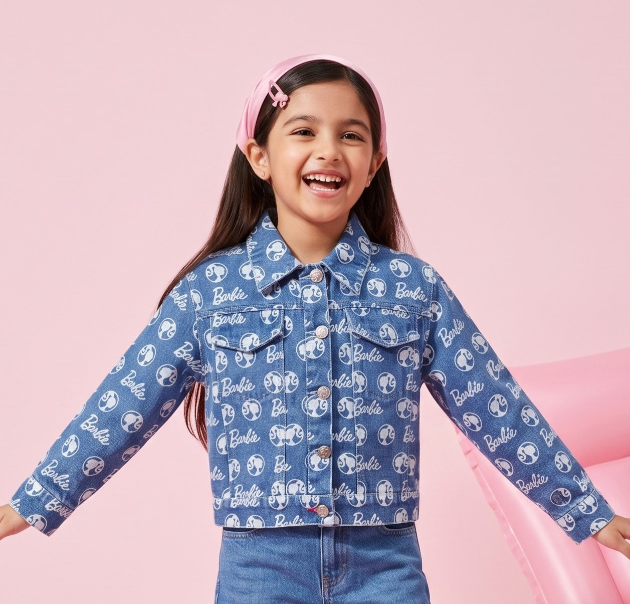 Barbie Blue Printed Denim Jacket for Toddlers BAJ2074