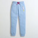 Barbie Sky Blue Fleece Jogger Pants For Girls | Soft Winter Track Bottoms | Kids | Tiny Girl India
