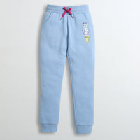 Barbie Sky Blue Fleece Jogger Pants For Girls | Soft Winter Track Bottoms | Kids | Tiny Girl India