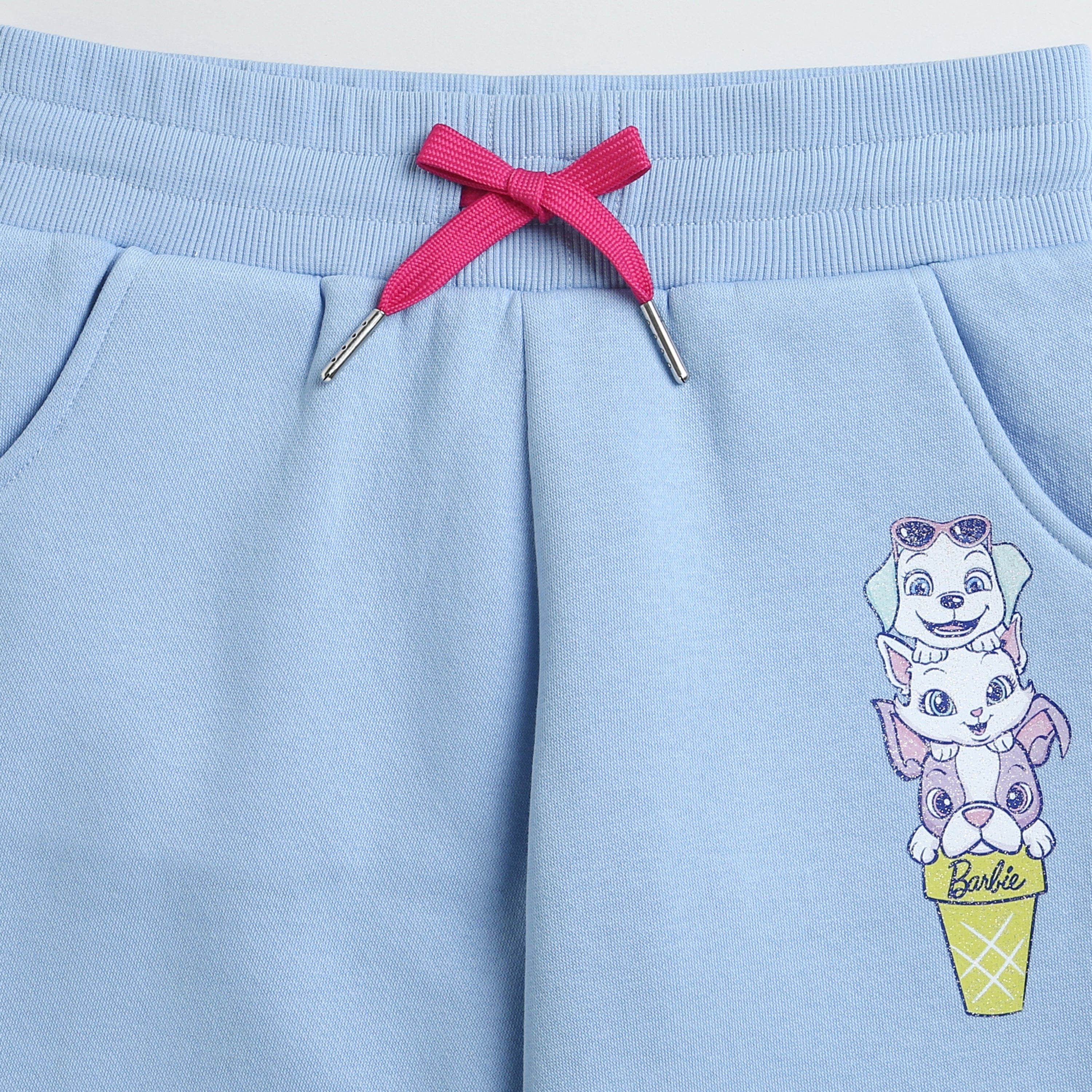 Barbie Sky Blue Fleece Jogger Pants For Girls | Soft Winter Track Bottoms | Kids | Tiny Girl India