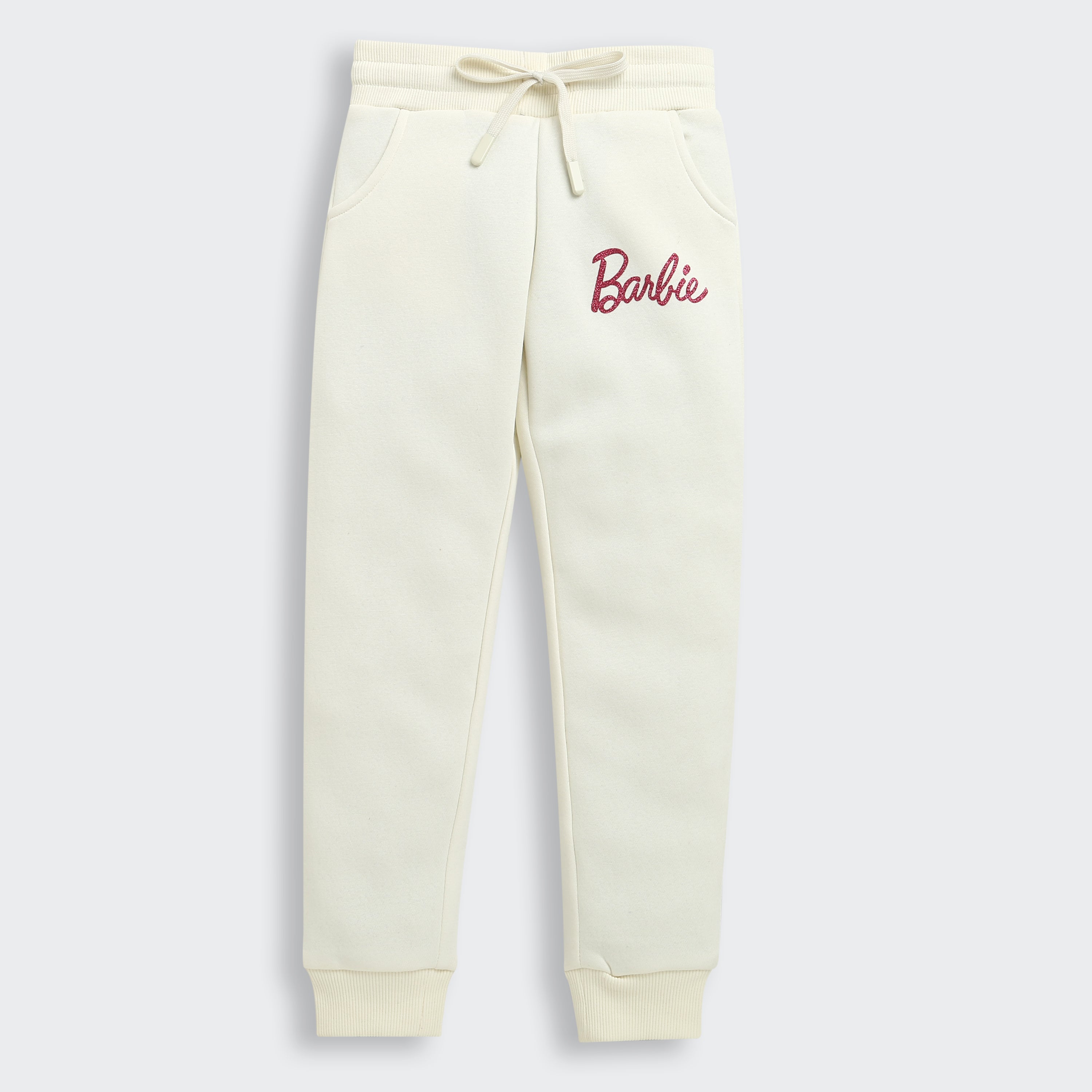 Barbie Cream Fleece Jogger Pants For Girls | Cozy Winter Casual Bottoms | Kids | Tiny Girl India