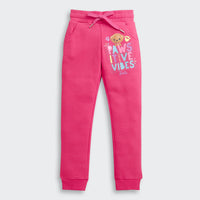 Barbie Hot Pink Fleece Jogger Pants For Girls | “Pawsitive Vibes” Graphic Winter Bottoms | Kids | Tiny Girl India